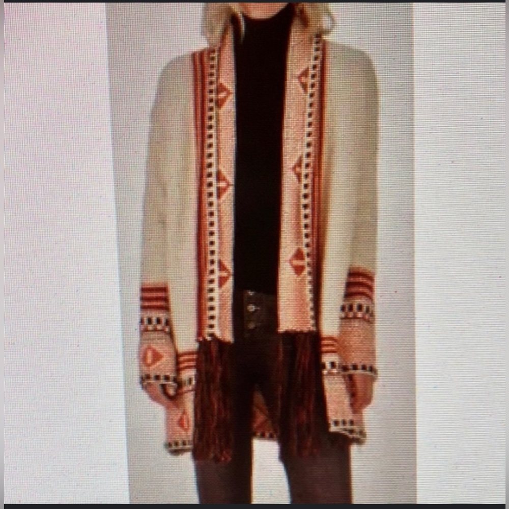 Maxsport Ivory Orange Aztec Tribal Cardigan Women’s Sweater Size Large.